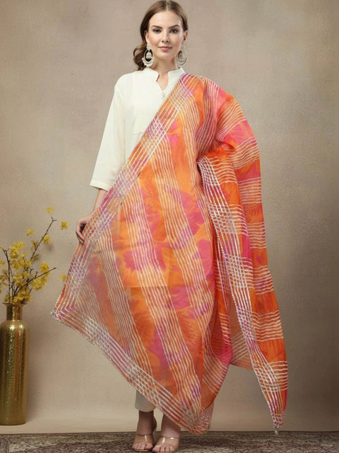 KALINI Striped Leheriya Dupatta with Zari