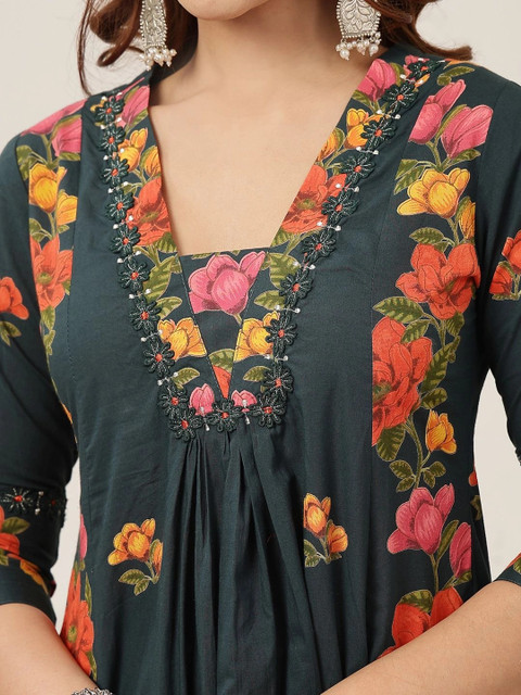 GULMOHAR JAIPUR Women Floral Printed Thread Work Floral Anarkali Kurta - Image 5