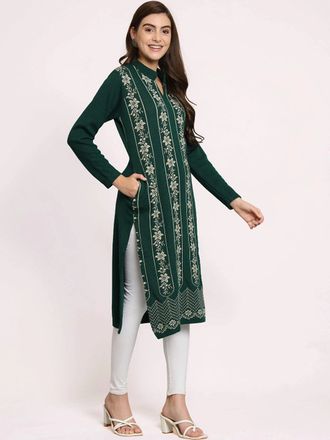 CANBLAR Women Ethnic Motifs Embroidered Thread Work Woollen Kurta - Image 5
