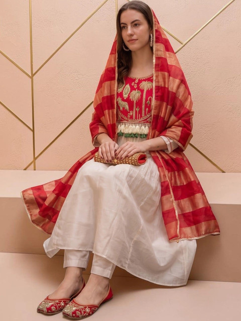 all about you Motifs Embroidered Empire Thread Work Kurta with Trousers & With Dupatta