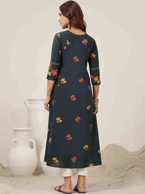 GULMOHAR JAIPUR Women Floral Printed Thread Work Floral Anarkali Kurta - Image 6