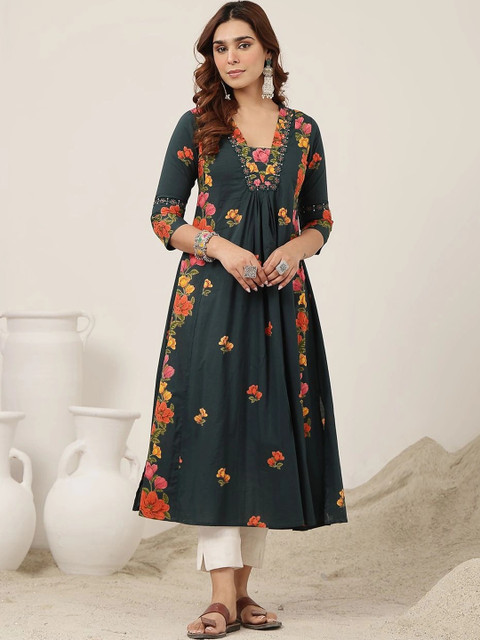 GULMOHAR JAIPUR Women Floral Printed Thread Work Floral Anarkali Kurta - Image 3
