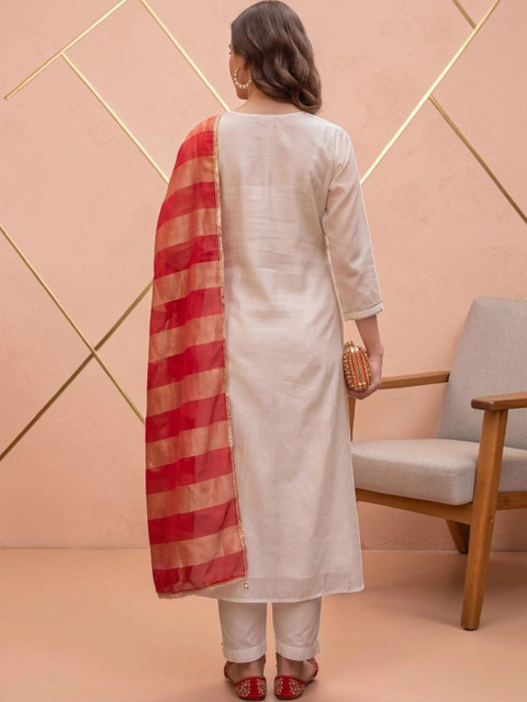 all about you Motifs Embroidered Empire Thread Work Kurta with Trousers & With Dupatta - Image 4