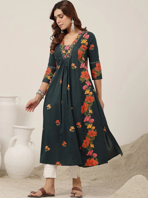 GULMOHAR JAIPUR Women Floral Printed Thread Work Floral Anarkali Kurta - Image 4