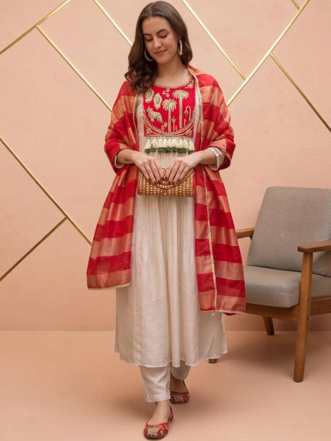 all about you Motifs Embroidered Empire Thread Work Kurta with Trousers & With Dupatta - Image 2