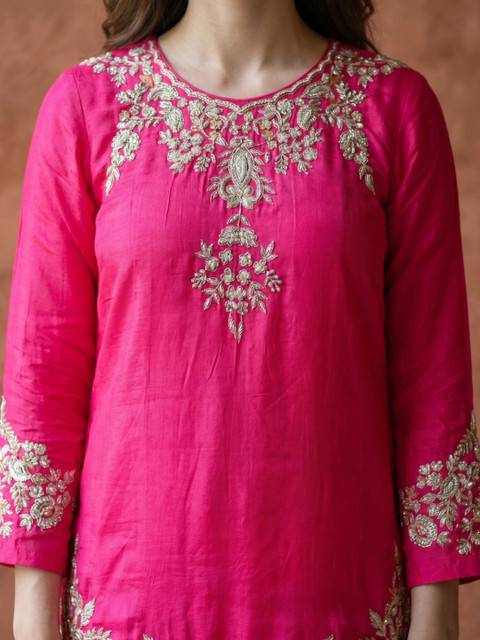 Sangria Women Ethnic Motifs Embroidered Regular Thread Work Kurta with Sharara & With Dupatta - Image 5