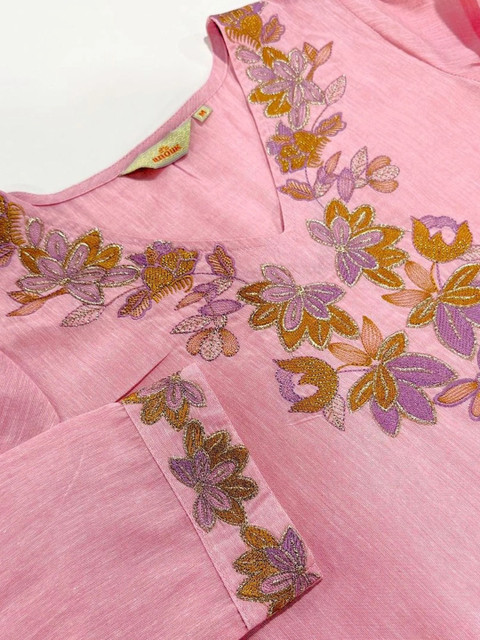 Anouk Women Floral Embroidered Thread Work Floral Kurta - Image 5