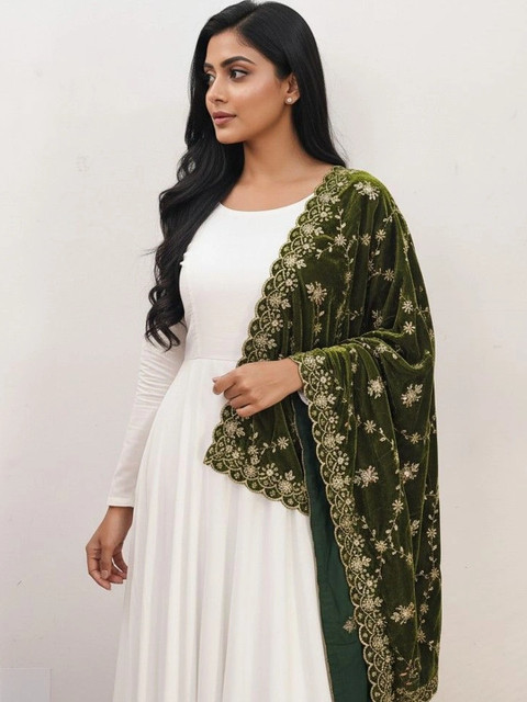 tathastufab Embroidered Velvet Dupatta with Thread Work - Image 5