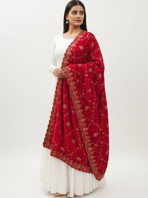 tathastufab Embroidered Velvet Dupatta with Zari - Image 2