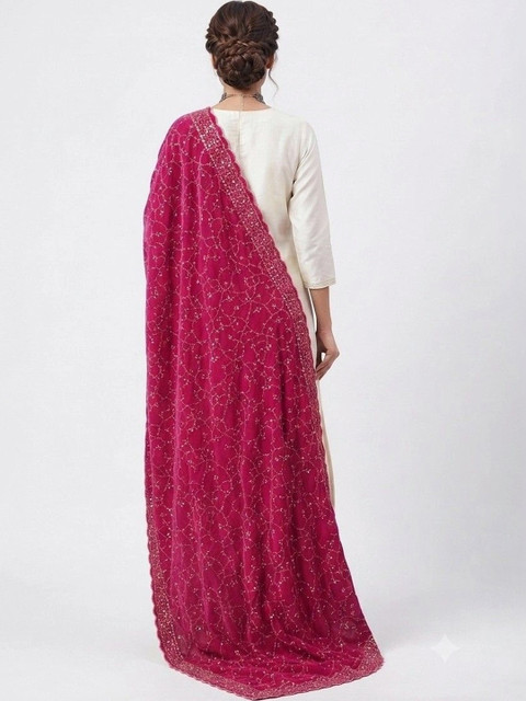 tathastufab Ethnic Motifs Embroidered Velvet Dupatta with Sequinned - Image 2