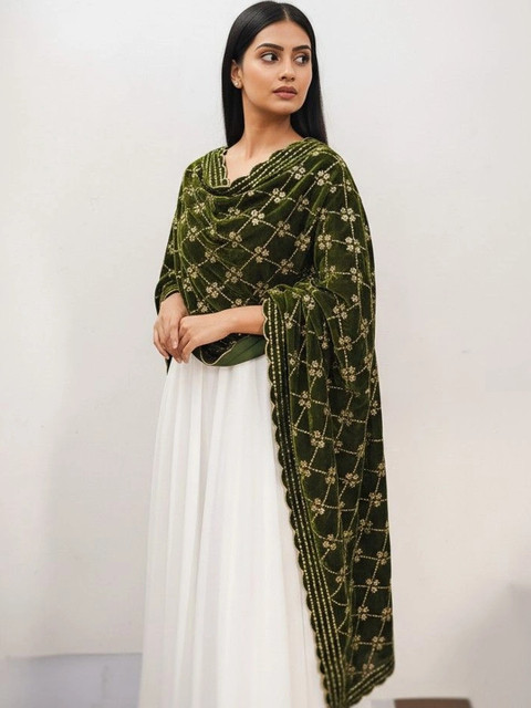 Kinjhit Fashion Ethnic Motifs Embroidered Velvet Dupatta with Thread Work - Image 3