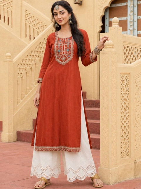 rarethread Women Embroidered Thread Work Kurta - Image 6
