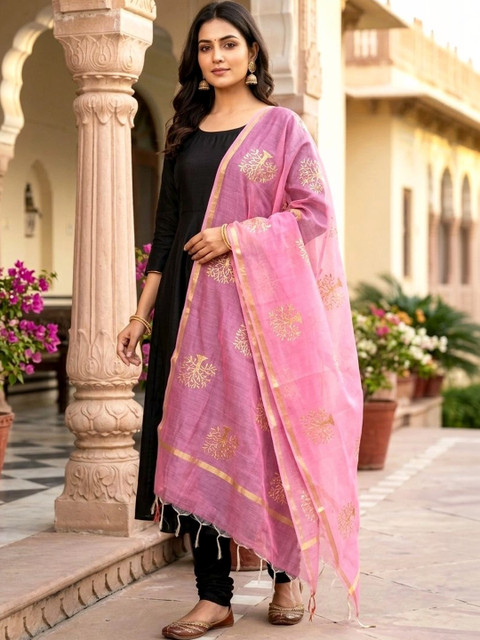 Naveera Ethnic Motifs Printed Cotton Silk Foil Print Dupatta