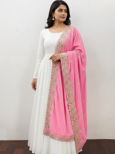 Kinjhit Fashion Ethnic Motifs Embroidered Velvet Dupatta with Zari - Image 5