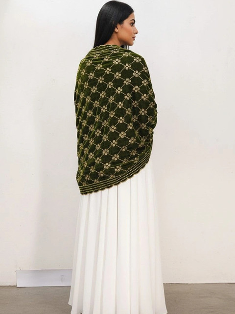 Kinjhit Fashion Ethnic Motifs Embroidered Velvet Dupatta with Thread Work - Image 5