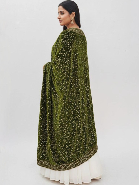 tathastufab Embroidered Velvet Dupatta with Zari - Image 2