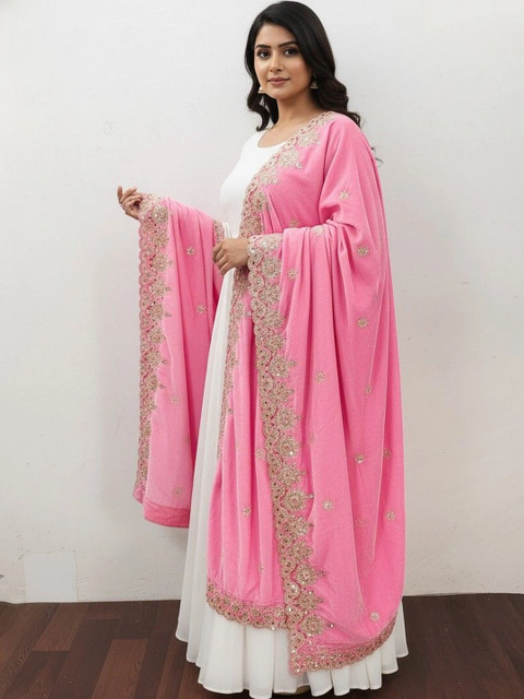 Kinjhit Fashion Ethnic Motifs Embroidered Velvet Dupatta with Zari - Image 2