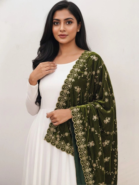 tathastufab Embroidered Velvet Dupatta with Thread Work - Image 3