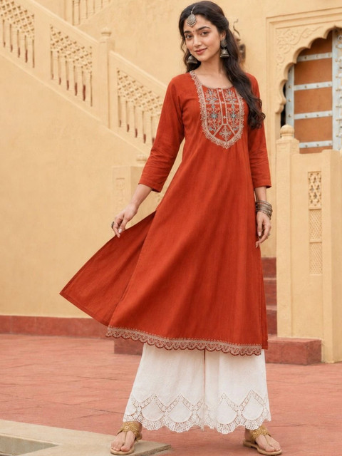 rarethread Women Embroidered Thread Work Kurta - Image 4