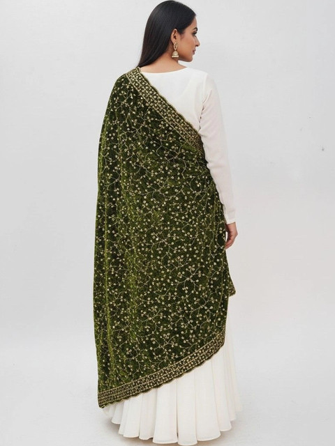 tathastufab Embroidered Velvet Dupatta with Zari - Image 5