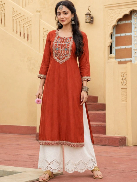 rarethread Women Embroidered Thread Work Kurta - Image 2