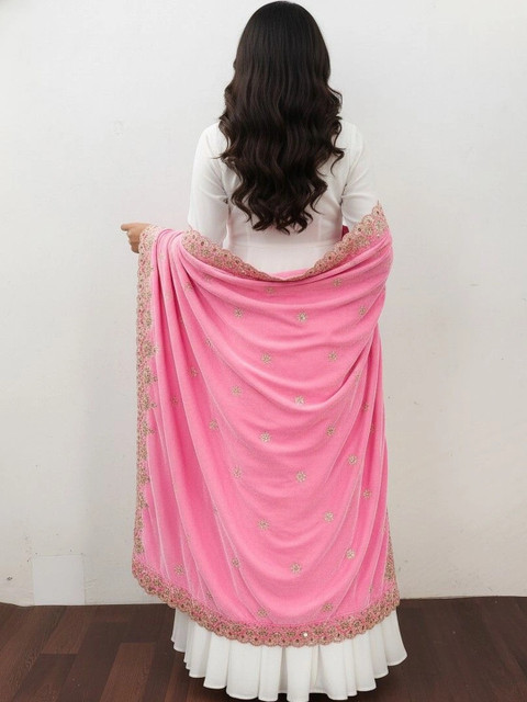 Kinjhit Fashion Ethnic Motifs Embroidered Velvet Dupatta with Zari - Image 3