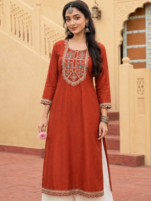 rarethread Women Embroidered Thread Work Kurta - Image 7