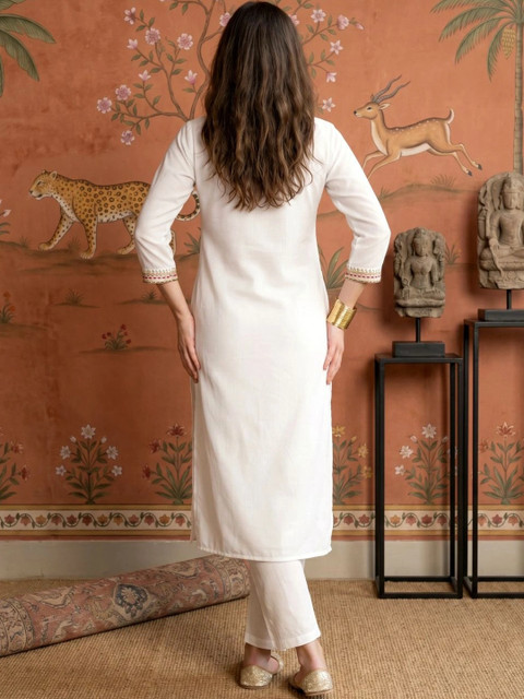 Sangria Women Ethnic Motifs Embroidered Regular Thread Work Kurta with Trousers & With Dupatta - Image 3