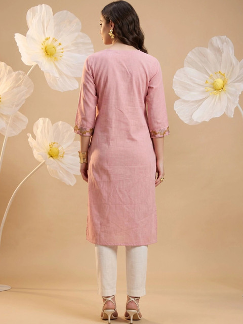 Anouk Women Floral Embroidered Thread Work Floral Kurta - Image 4