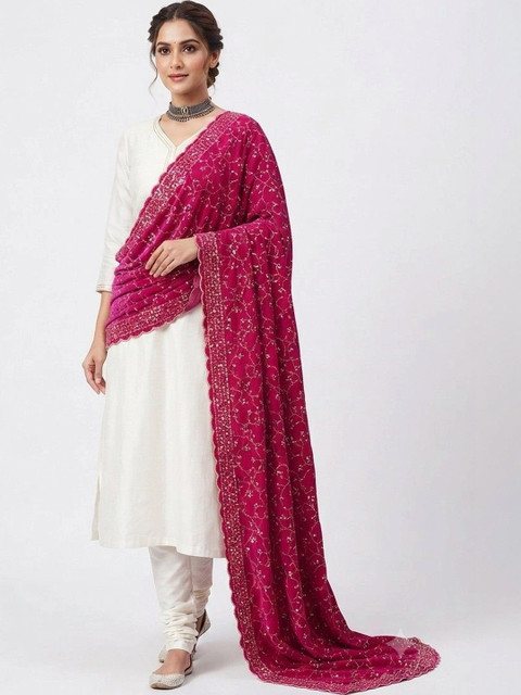 tathastufab Ethnic Motifs Embroidered Velvet Dupatta with Sequinned - Image 4