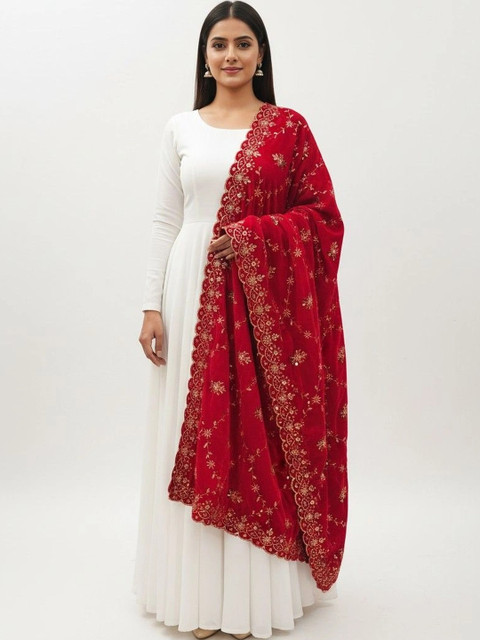 tathastufab Embroidered Velvet Dupatta with Zari - Image 4