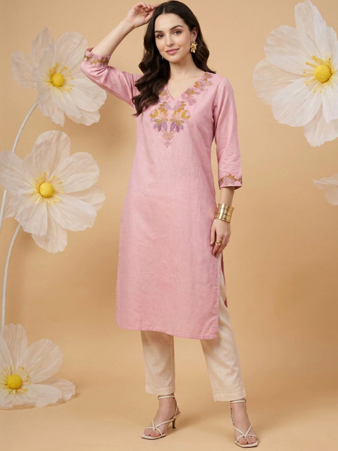 Anouk Women Floral Embroidered Thread Work Floral Kurta - Image 6