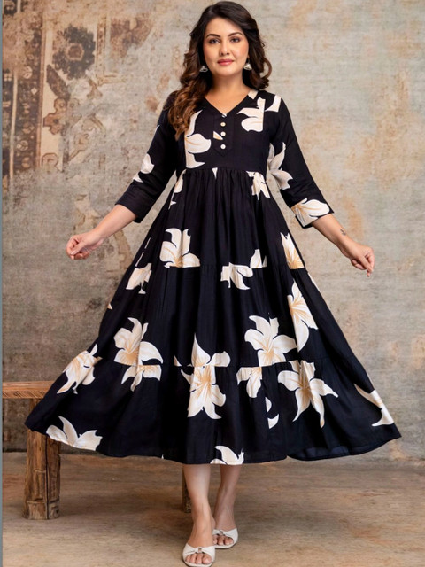 DEVEK Floral Print Maternity A-Line Midi Dress