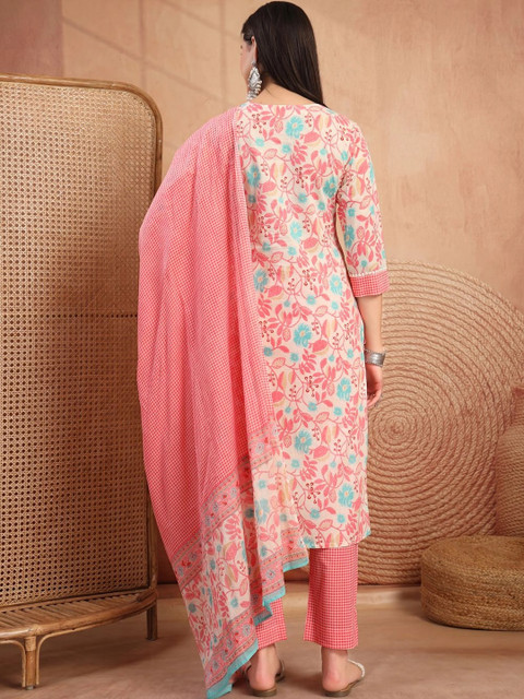 Sangria Women Floral Printed Regular Pure Cotton Kurta with Trousers & With Dupatta - Image 2