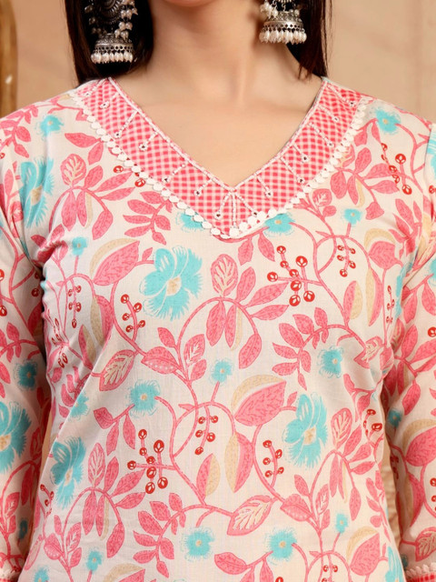 Sangria Women Floral Printed Regular Pure Cotton Kurta with Trousers & With Dupatta - Image 5