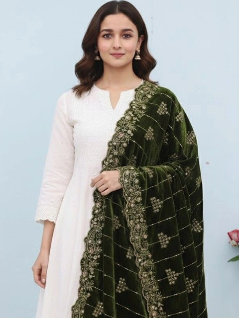Kinjhit Fashion Ethnic Motifs Embroidered Velvet Dupatta with Zari - Image 4
