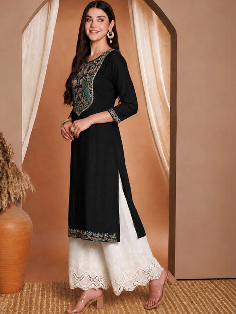 FORKEY Women Ethnic Motifs Embroidered Thread Work Kurta - Image 2