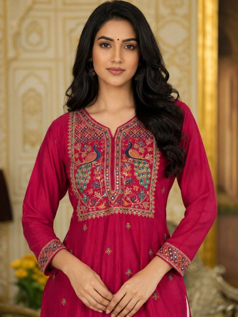 rarethread Women Ethnic Motifs Embroidered Thread Work Kurta - Image 2