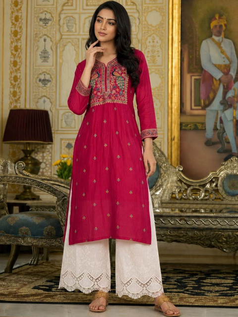 rarethread Women Ethnic Motifs Embroidered Thread Work Kurta - Image 3