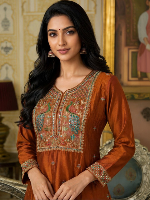 rarethread Women Ethnic Motifs Embroidered Thread Work Grandeur & Majestic Artwork Kurta - Image 2