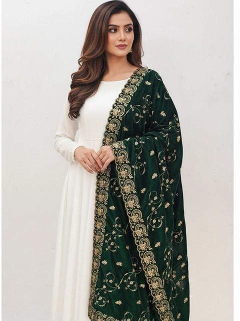 Kinjhit Fashion Ethnic Motifs Embroidered Velvet Dupatta with Zari - Image 5