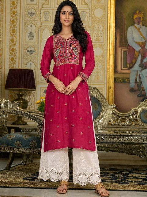 rarethread Women Ethnic Motifs Embroidered Thread Work Kurta