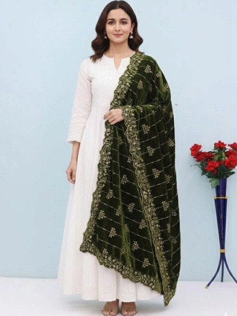 Kinjhit Fashion Ethnic Motifs Embroidered Velvet Dupatta with Zari