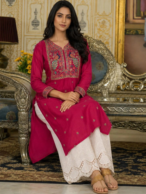 rarethread Women Ethnic Motifs Embroidered Thread Work Kurta - Image 5