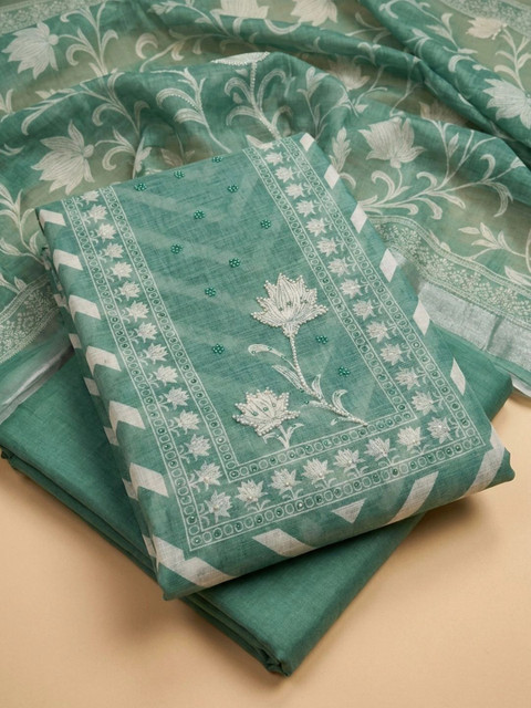 Meena Bazaar Printed Linen Unstitched Dress Material