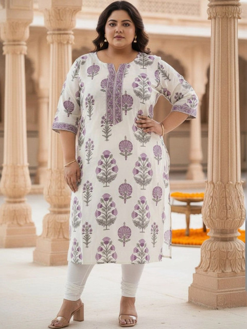 KALINI Women Floral Printed Thread Work Indie Florals Kurta