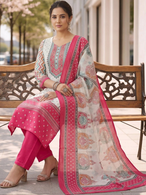 India Cloth Factory Women Ethnic Motifs Printed Regular Kurta with Trousers & With Dupatta - Image 5