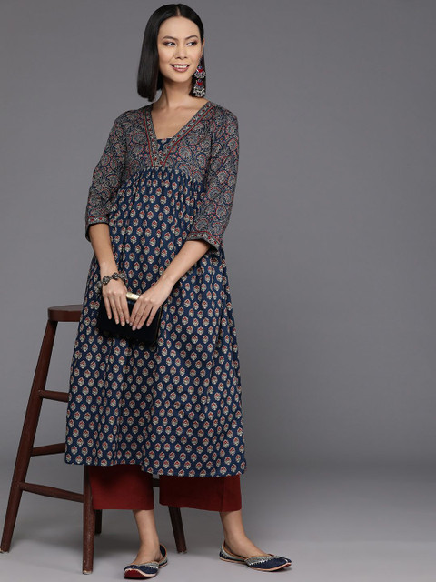 Varanga Jaipuri Printed Alia Cut Flared Pure Cotton Kurta