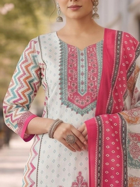 India Cloth Factory Women Ethnic Motifs Printed Regular Kurta with Trousers & With Dupatta - Image 6