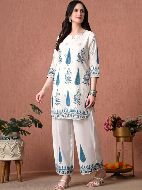 Sangria Cotton Printed Tunic with Palazzos - Image 2